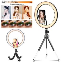 Continuous Lighting 26cm LED selfie ring light with adjustable LED photo filling illumination equipped with a 20cm tripod phone holder suitable for YouTube Tik Tok v