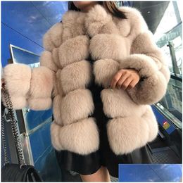 Womens Fur Faux 2023 Women Coat Winter High Quality Fluffy Stand Collar Thick Warm Jacket Khaki Fuzzy Overcoat Drop Delivery Apparel C Dhciv