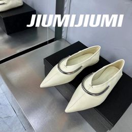 Casual Shoes 2024 JIUMIJIUMI Est Concise Genuine Leather Woman Flats Single Boat Pointed-Toes Flat Heel Sapato Feminino