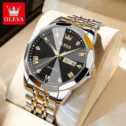 OLEVS 9931 Quartz Watch for Men Solid Stainless Steel Strap Rhombus Design Fashion Business Wristwatch Mens Waterproof Watches 240409