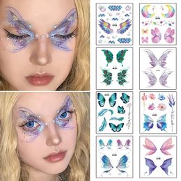 Fairy Butterfly Wings Shiny Tattoo Sticker Waterproof Eyes Face Hand Body Art Fake Tattoos For Women Makeup Dance Music Festival 240408
