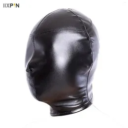 Party Supplies Sexy Latex Mask Hoods Full-head Cover Nose Hole Back Lace-up PU Leather Headgear Women Catsuit Halloween Cosplay Costumes