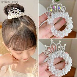 Hair Rubber Bands Crystal ChildrenS Headband Headdress Princess Pearl hairpin Crown Flower Girl Hair Tie Rubber Band Hairband Hair Accessories Y240417