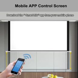 AI Voice Control Smart 4K UHD White Fiberglass-Backed Electric Recessed In-Ceiling Projector Screen With Multi-Control Systems