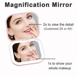 new 2024 Mini Handheld Pocket Mirror Portable with LED Lights, 2X Magnifyingfor handheld mirror with magnifyingfor handheld mirror with for