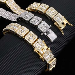 Fine Jewelry Hip Hop Luxury 13mm Big Diamond Square Shape Clustered Cuban Tennis Chain Necklace Bracelet