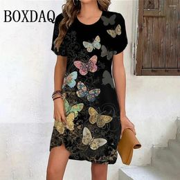 Casual Dresses Butterfly Print Women Dress Fashion For Ladies Summer Female Street Short Sleeve Large Sizes Women's Clothing 6XL