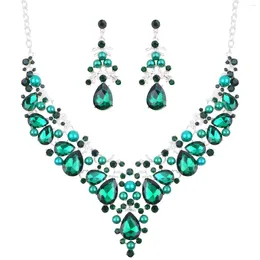 Chains FORWOMLM Jewelry Set For Women 1 Green Pearl Crystal Necklace And Dangle Earrings