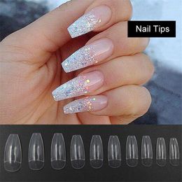 False Nails Wholesale-500PCS Long Ballerina Half Nail Tips Clear Coffin ABS Artificial DIY Fake UV Gel Art High Quality