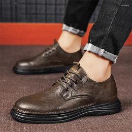 Casual Shoes Genuine Leather Men Spring Dress Oxfords Brogue Lace Up Italian Mens Moccasins Loafers