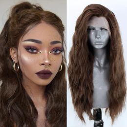 Hårprodukter Långt vågigt syntetiskt spetsfront peruk Glueless brun hår peruk för kvinnor naturliga hårfäste cosplay peruker syntetiska