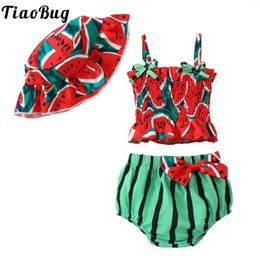 Clothing Sets Toddler Baby Girls Swimsuit Summer Outfits Watermelon Print Sleeveless Flounce Cami Top With Bloomers Hat Pool Beach Swimwear