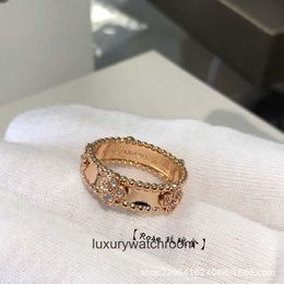 High End Jewellery rings for vancleff womens Kaleidoscope Ring Narrow Womens V Gold Thick Plated 18K Rose Gold Carbon Diamond Light Luxury Small Ring with real logo,box