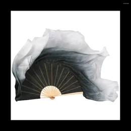 Decorative Figurines 2 Layers Half Moon Real Silk Veils Double Side Fan Pair For Folk Dance Show Props Black White 1L 1R