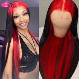 Wigs 200Density Full 36inches Ombre Red Colored Brazilian Lace Front Wigs Straight Red Highlight Lace Frontal Wigs Synthetic For Women