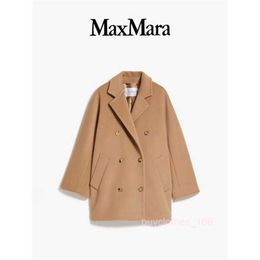 Women's Coat Cashmere Coat Designer Fashion Coat MaxMaras Womens Wool Cashmere Silhouette Double Breasted Short Coat Camel Color