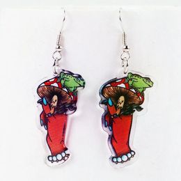 Dangle Earrings Funny Frog On Mushroom Acrylic Drop For Women Cartoon Animal Finger Earring 2024 Trendy Jewellery Halloween Gifts