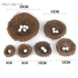 Round Rattan Bird Nest Easter Handmade DIY Craft Vine Simulation Egg Decor Props Home Garden Window bird house 240416