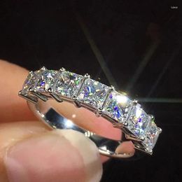 Wedding Rings Huitan Fashion Princess Square Crystal Cubic Zirconia For Women Luxury Band Accessories Eternity Female Jewellery