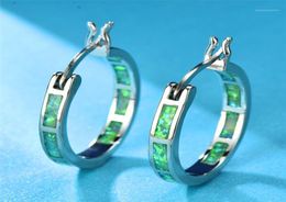 Charm Minimalist Style Green Blue White Fire Opal Earrings For Women Men 925 Silver Filled Round Circle Hoop Female Jewelry12762339
