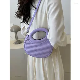 Waist Bags Foufurieux Half Moon Small Shoulder Bag Women 2024 Green Purple Handbags Pleated Design Pu Leather Crossbody Round Hand