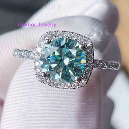 Wholesale Blue-green Moissanite Ring for Women Sterling Sier Plated 14K White Gold Bridal Jewellery