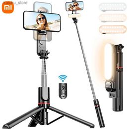 Selfie Monopods 43-inch Selfie Stick Tripod Foldable Mini Tripod with Fill Light Wireless Bluetooth Remote Shutter for IOS Android Phones Y240418