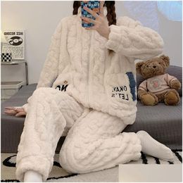 Womens Sleepwear Winter Pyjama Sets Flannel Fleece 2 Pieces Warm Thicken Elegant Pyjamas Plus Size 230921 Drop Delivery Apparel Underw Dhpip