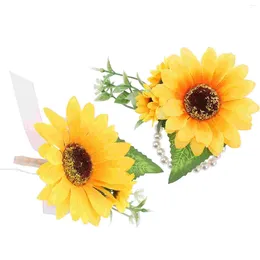 Decorative Flowers 2 Pcs Corsage Wrist Flower Wedding Supplies Clothing Accessory Bridesmaid Bouquets Brooch Sunflower Artificial