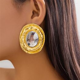 Stud Earrings Exaggerated Oval Metal Geometric Personality Design Simple For Women European And American Vintage Fine Jewelry