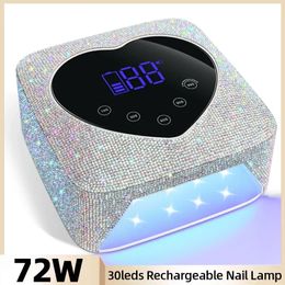 Wireless Rechargeable Nail UV Lamp 72W Built-in Battery Nail Dryer For Manicure Heart Design Nail Lamp with LCD Touch Screen 240416