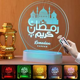 LED Eid Mubarak Moon Night Light 3D Acrylic Ramadan Bedroom Decorative Table Lamp Home Party Decoration Gifts 240408