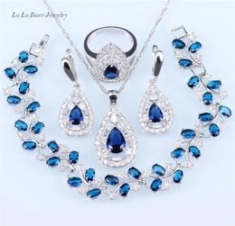 Wedding Jewellery Sets silver 925 Black stone White Crystal For Women Pendant Necklace Bracelet Earrings Ring214W3706322