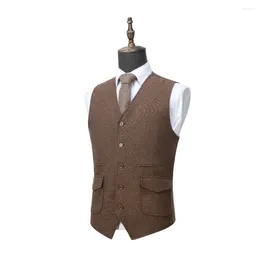 Men's Vests Vest Herringbone Wedding Groom's Tweed Wear Suit Vintage Formal V-Neck Waistcoat Regular Fit