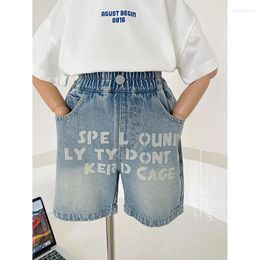 Trousers Fashion Letter Printed Denim Shorts Children's Elastic-waisted Casual Loose Wide-leg Pants Cool Boys Summer Vintage Capri