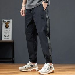 Pants Sport Casual Pants Men 2022 Summer Baggy Quick Drying Joggers Fashion Side Stripe Button Gym Running Black Jogging Trousers