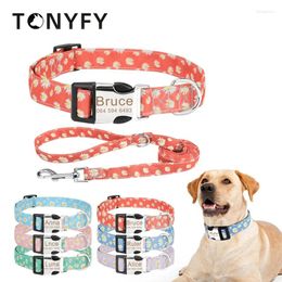 Dog Collars DIY Collar And Leash Set Flower Pattern Personalized Custom Engraved ID Name For Small Medium Big Cats Outdoor