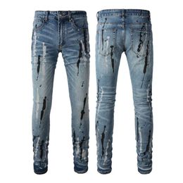 Jeans a gradiente High Street Trendy Brand Speckled Ink Paint Elastic Feet Jeans