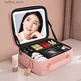 Cosmetic Bags LED Makeup Bag With Mirror With Makeup Case Waterproof PU Leather Travel Cosmetic Case For Girl Gift Carry-on Bag with Mirror L410