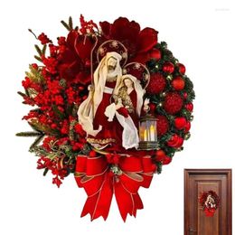 Decorative Flowers Cordless Artificial Christmas Wreath Indoor Outdoor With LED Lantern Seasonal Household Embellishment For Garden Front