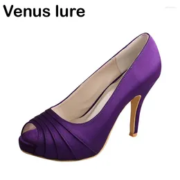 Dress Shoes Wedopus Bridal Purple Satin Heels Platform Ladies Bridesmaid Peep Toe Dropship