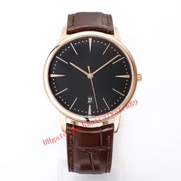 MMA 40mm Patrimony 85180 Men Automatic Watch 2450 Movement White Dial Sport 18K Rose Gold Watches Black Cowhide Leather Strap