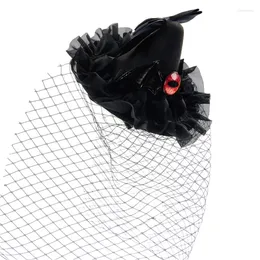 Berets Girl Eye&Veil Fascinator Hat Hair Clip Banquets Party For Teens Medieval Taking Po Hairpin