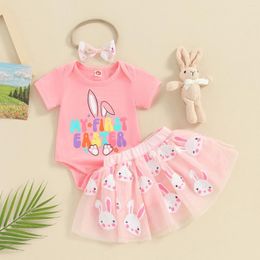 Clothing Sets FOCUSNORM 3pcs Toddler Baby Girls Clothes 0-18M Letter Print Romper Easter Mesh Tutu Skirts Headband