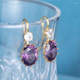 Dangle Earrings Fashion Elegant Mysterious Purple Zircon For Women 2024 Delicate Geometric Crystal Jewelry Gifts