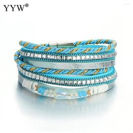 Charm Bracelets Multilayer Wrap Rhinestone PU Leather Bracelet & Bangles Pulseras Mujer Moda 2024 Magnetic Clasp For Men Women Jewellery