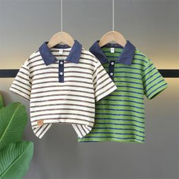 2-12y Summer Short Sleeve Kids Boys Polo Shirt Fashion Striped Cotton Childern Lapel Clothing School Sport T-shirt Tops Tee 240418
