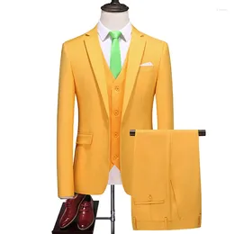 Men's Suits 15 Colours Men Fashion Notch Lapel Solid Colour Clothing Smart Casual Wedding Male 3 Pcs (Jacket Pants Vest)