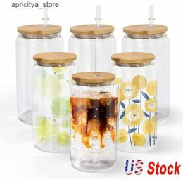 water bottle 2 Days Delivery Sublimation lass Beer Mus with Bamboo Lids And Straw DIY Blanks Frosted Car Mason Can Tumbrs Cocktail Iced Coffee Soda Whiskey Cups L48 L48