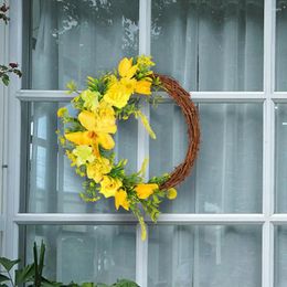 Decorative Flowers Window Wreath Decoration Realistic Spring Artificial Flower With Natural Rattan Design Rich Colour Simulation For Wall